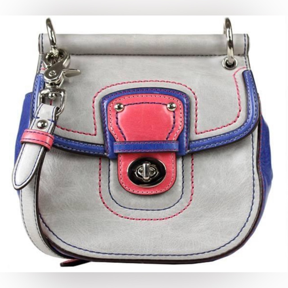 Coach Willis Small Leather Crossbody Bag in Gray, Pink & Blue